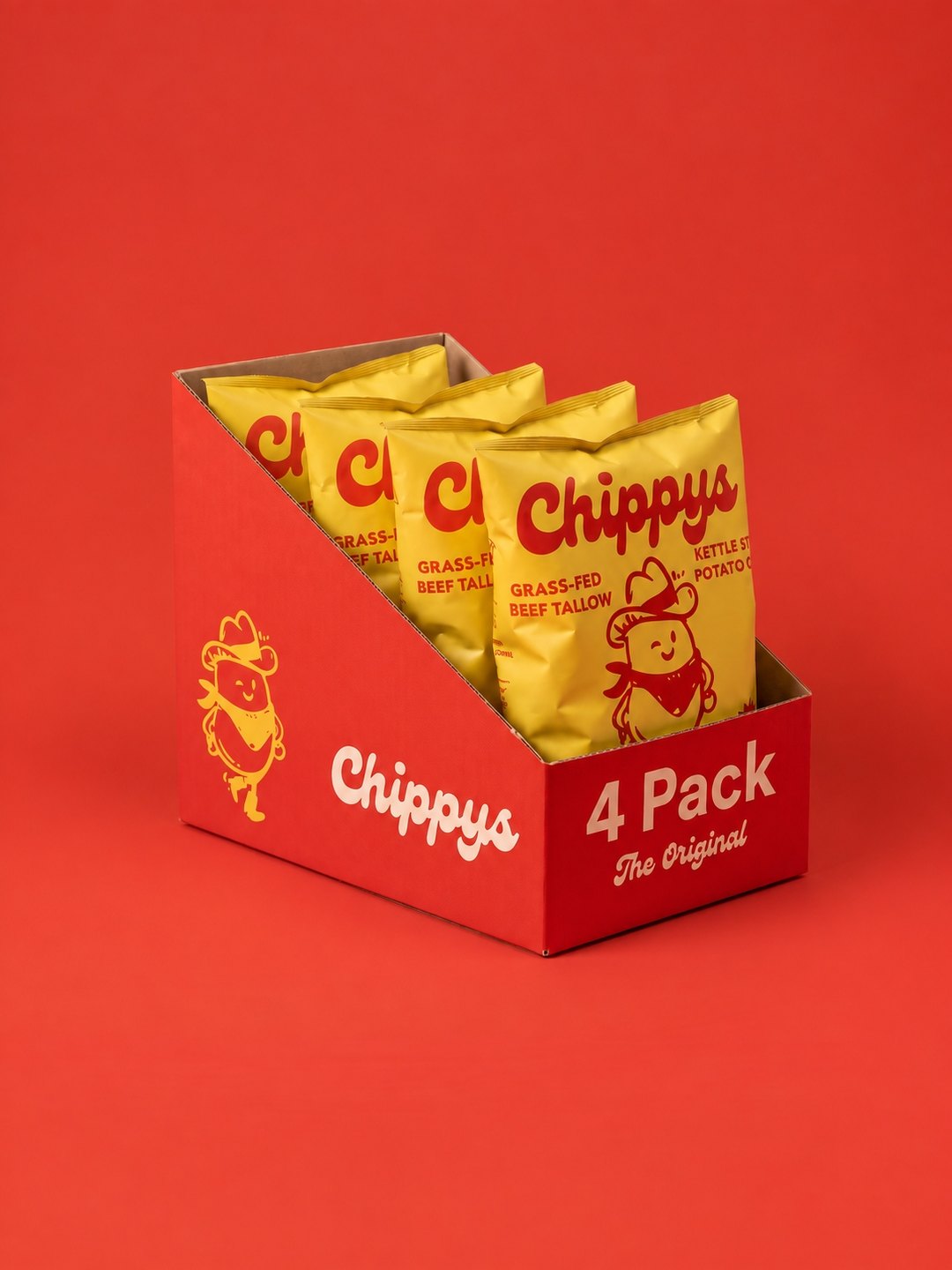 Chippys 4-Pack display box of The Original beef tallow potato chips